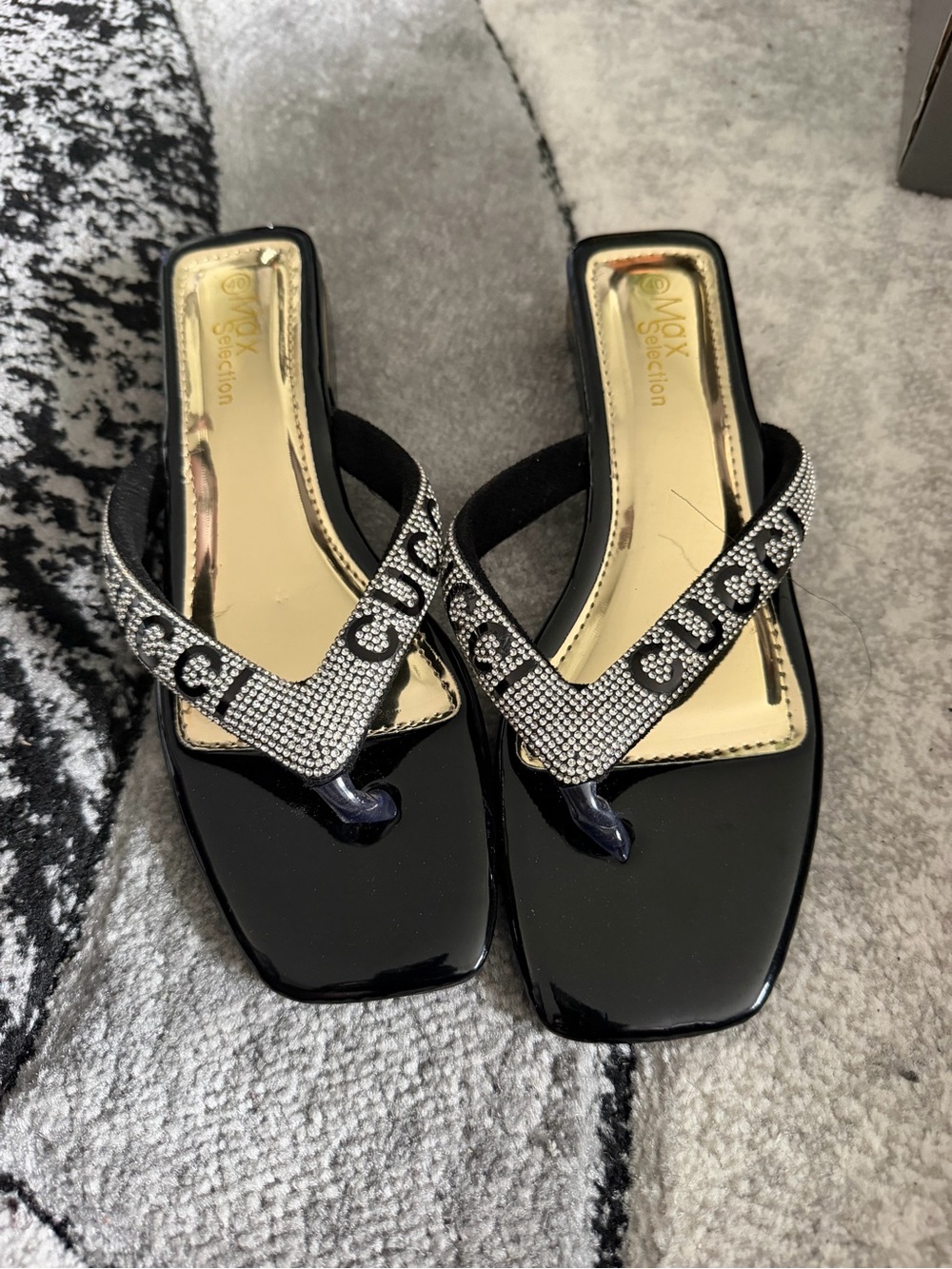 Gucci Black Crystal-Embellished Thong Heels
